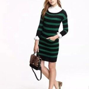 J. Crew Brand Women's Small Green & Navy Striped Wool & Cashmere Sweater Dress